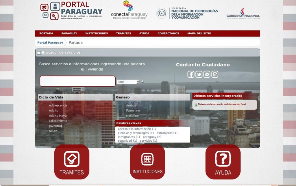 Aspecto del Portal Único de Gobierno de Paraguay